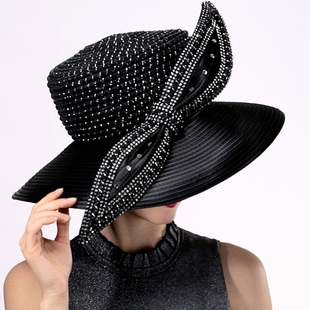 Beloved Millimery Elegant Black Jeweled Women's Hat Church Funeral